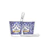 Set 2 porcelain cups and 2 silver stirrers Blu Mediterraneo