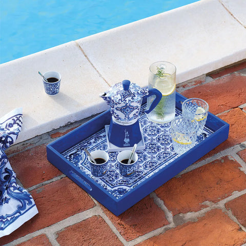 Dolce & Gabbana Gift Set – 3-Cup Moka Pot + 3 Cups & Stirrers - Blu Mediterraneo