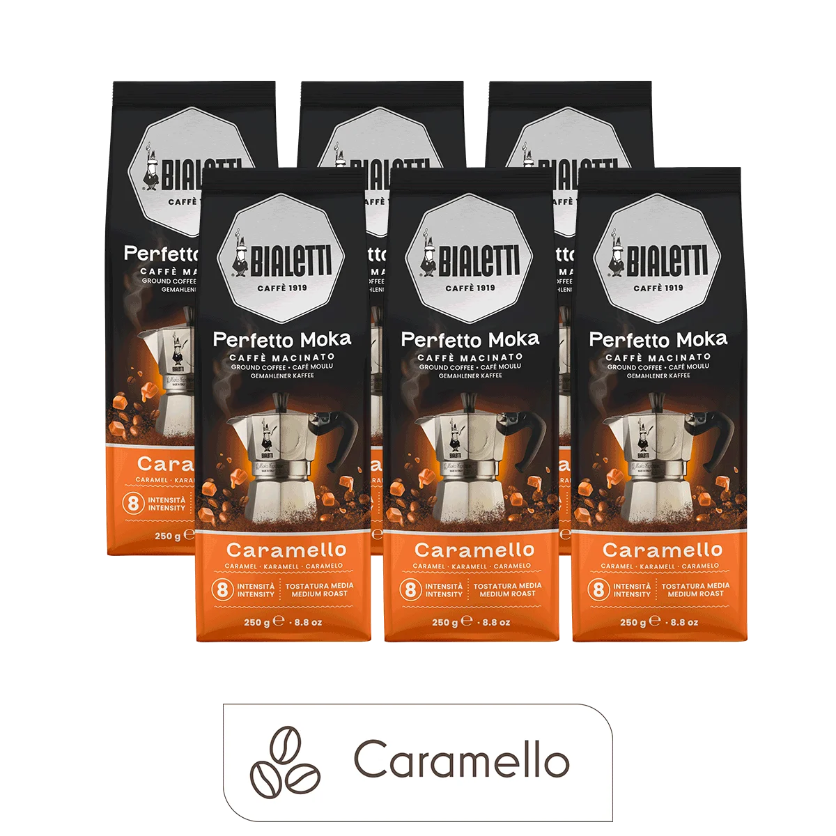 Perfetto Moka Ground Coffee Caramello (6-Pack, 8.8 oz each)