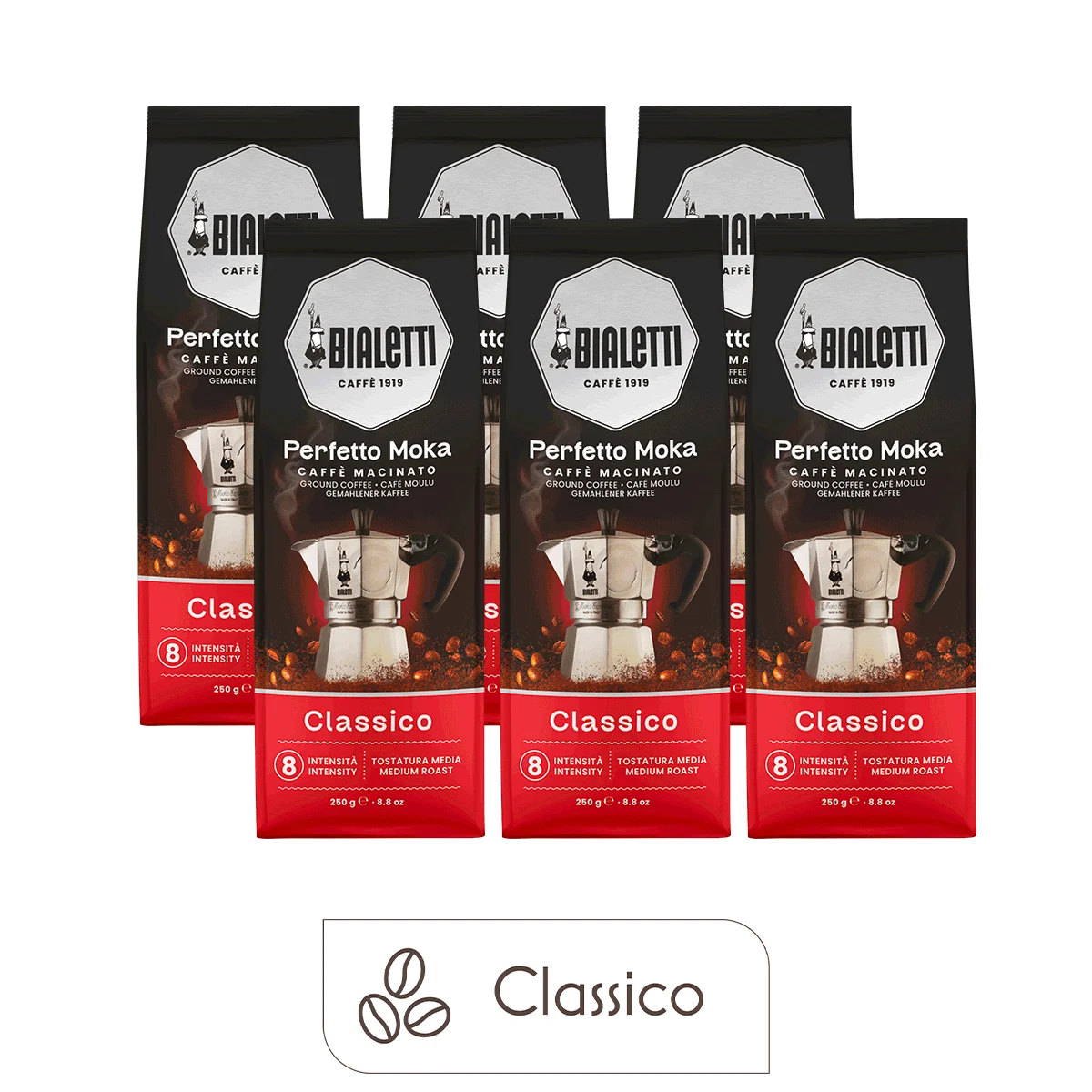Perfetto Moka Ground Coffee Classico (6-Pack, 8.8 oz each)