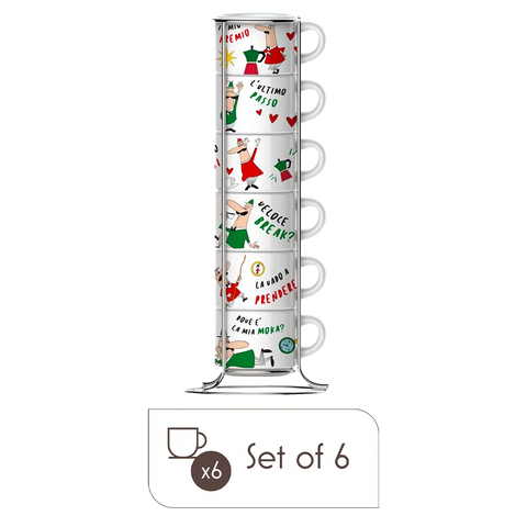 Italia Stackable Percelain Coffee Cups Set of 6